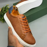 Lacost Men's Premium Tan Brown Flat Sole Semi Formal and Casual Sneakers - Stylish White Footwear - View 3