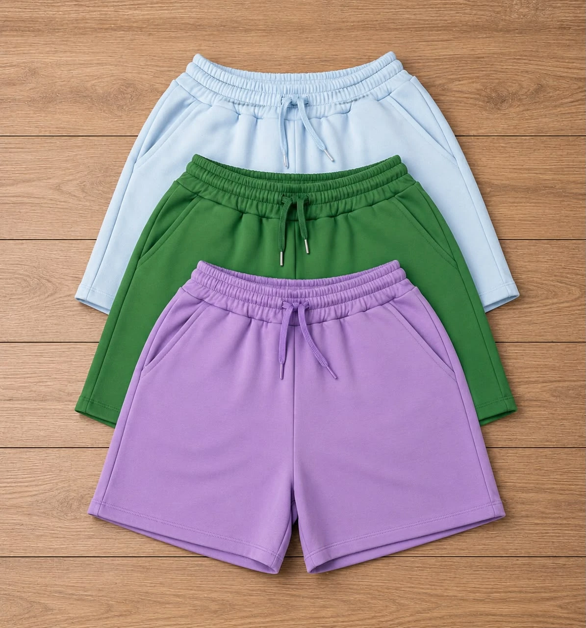 Women's Trendy Graphic Drawstring Casual Shorts - Comfy Lilac Butterfly, Teal Cherry & Beige Summer Wear