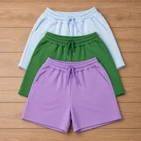 Women's Trendy Graphic Drawstring Casual Shorts - Comfy Lilac Butterfly, Teal Cherry & Beige Summer Wear - View 3
