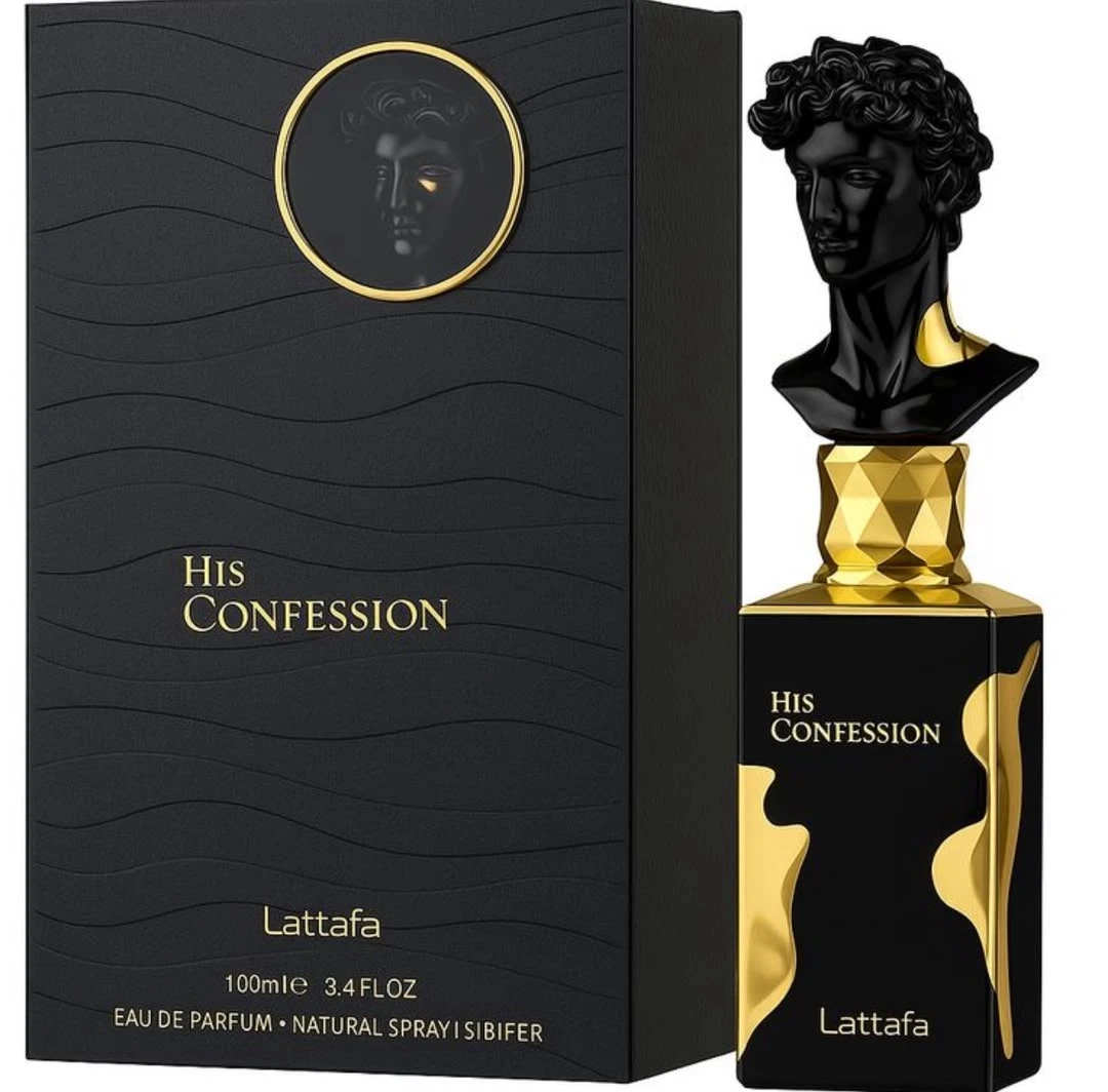Lattafa His Confession Eau de Parfum for Men - 100ml Luxury Black & Gold Fragrance with Sculpted Cap