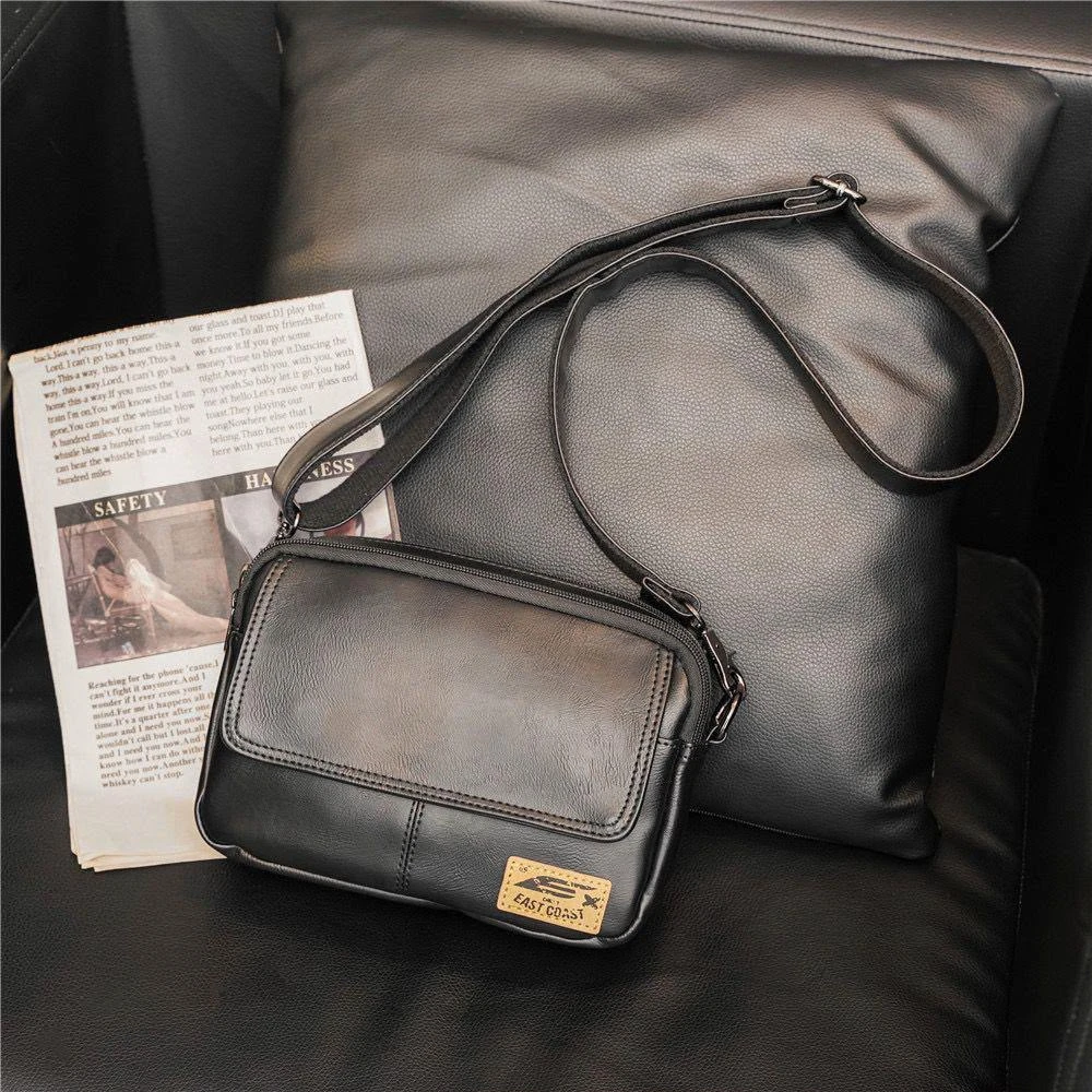 Men's East Coast Black Faux Leather Crossbody Messenger Bag - Stylish & Durable Shoulder Pouch for Daily Essentials & Travel