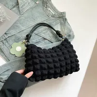Women's Chic Black Puffy Shoulder Bag - Trendy Bubble Texture Handbag with Knotted Straps for Everyday Fashion & Style - View 1