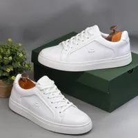 Men's Lacoste White Textured Leather Sneakers – Premium Casual and Semi-formal Flat Sole Men's Shoes for Effortless Style  All-Day Comfort - View 1