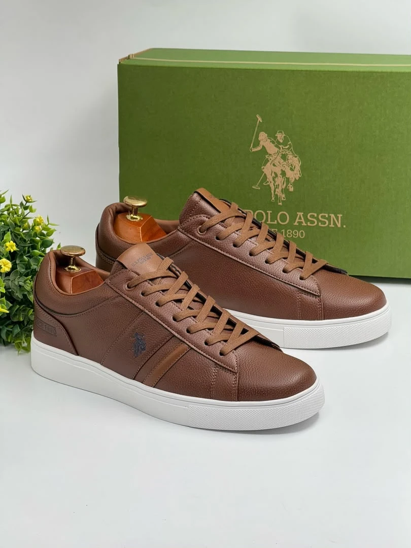 Men's U.S. Polo Assn. Brown Leather-Look Casual Sneakers - Stylish & Comfortable Low-Top Trainers - Main View