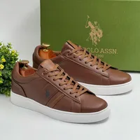 Men's U.S. Polo Assn. Brown Leather-Look Casual Sneakers - Stylish & Comfortable Low-Top Trainers - View 1