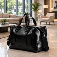 Premium Black Faux Leather Travel Duffel Bag for Men & Women - Stylish Weekend Overnight Gym Carry-on Luggage - View 1