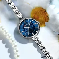 Women's Elegant Silver-Tone CURREN 9097 Quartz Watch with Radiant Blue Sunburst Dial  Crystal Hour Markers - Stylish Metal Strap Timepiece for Modern Women - View 1