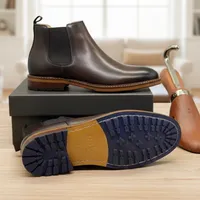 Polo Men's Classic Dark Brown Leather Chelsea Boots  Premium Slip-On Ankle Footwear for Business  Casual Style - View 2