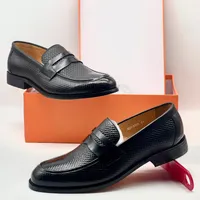 Premium Men's Black Textured Penny Loafers - Versatile Slip-On Dress Shoes for Formal & Smart Casual Occasions - View 2