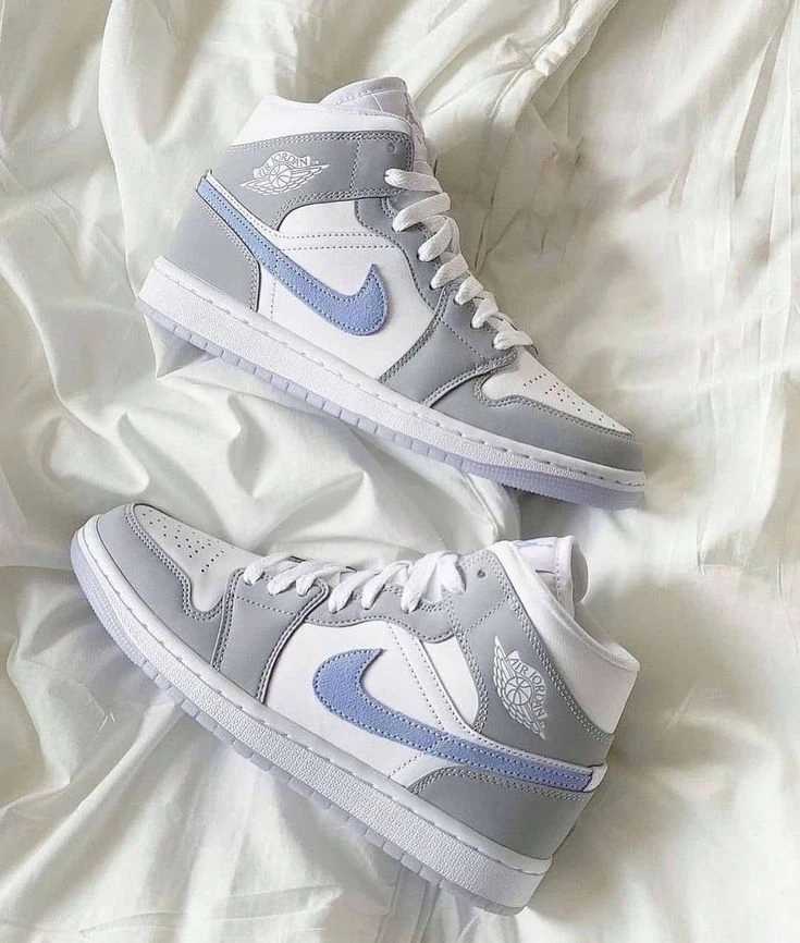 Air Jordan 1 Mid 'Cool Grey  University Blue' Sneakers - Iconic High-Top Lifestyle Shoes for Women