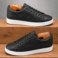 Men's Lacoste Leather Casual Flat Sneakers - Classic Black, White and Olive Colors Low-Top with White Sole for Casual Smart Everyday Wear - View 1