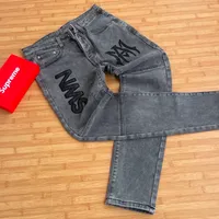 Men's Dark Wash Distressed Jeans Trousers with White Lightning Graphics  Ripped Patches - Trendy Urban Denim for Street Style - View 2