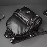 Men's Edgy Black Faux Leather Skull  Studded Fashion Backpack Bag – Bold Gothic Daypack with Crystal Skull Emblem for School, Travel  Street Style - View 2