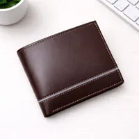 Quality Men's Dark Brown Bi-Fold Wallet Leather-Look Design with Signature Stripe  Accent Stitching - View 1