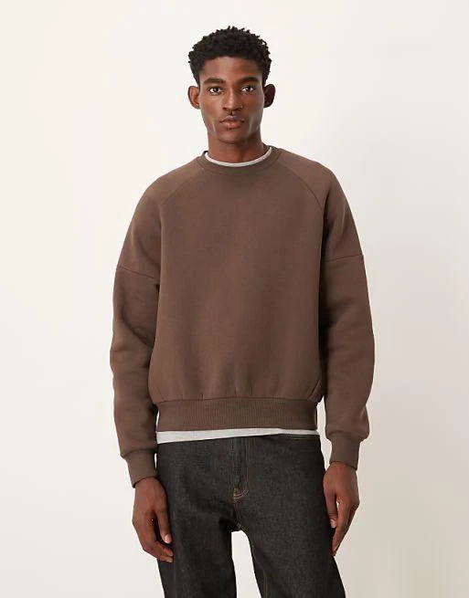 Men's Earthy Brown Crewneck Sweatshirt - Relaxed Fit Raglan Sleeve Casual Top for Everyday Style & Comfort