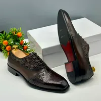 Zara Men's Luxury Dark Brown Embossed Leather Oxford Dress Shoes with Chiseled Toe for Business  Formal Occasions - View 2