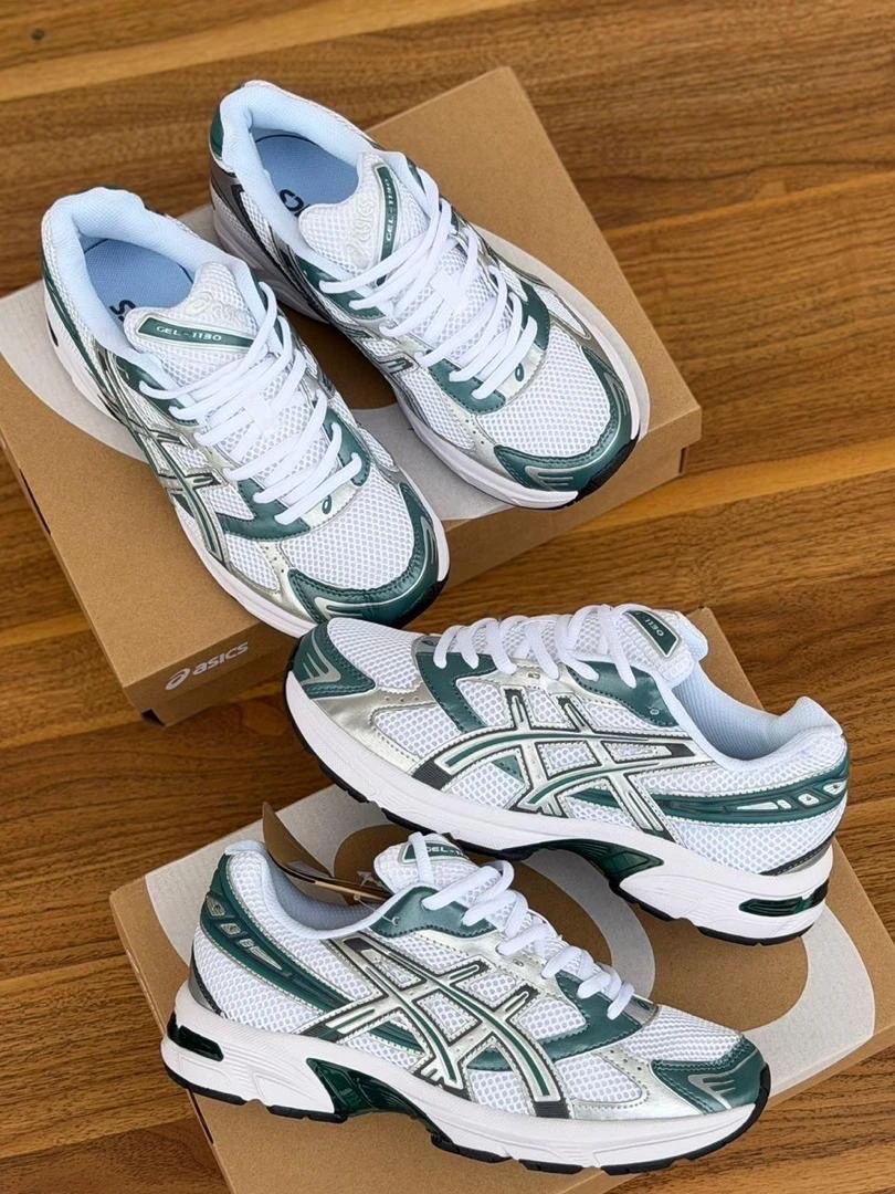 ASICS GEL-1130 White Green Silver Modern Lifestyle Sneakers Comfortable Mesh Athletic Trainers for Everyday Wear - Main View