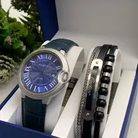 Original Cartier Premium Leather Men's Watch and Bracelets Set Gift Set - Quality Stainelss Steel Casing and Black Dail - View 3