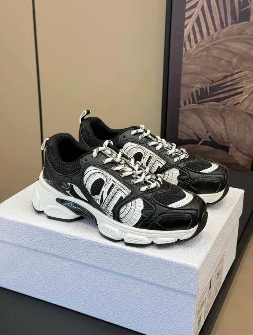 Dior Authentic Chrono Sneakers Black and White Chunky Fashion Sneakers with Bold Stylized CD