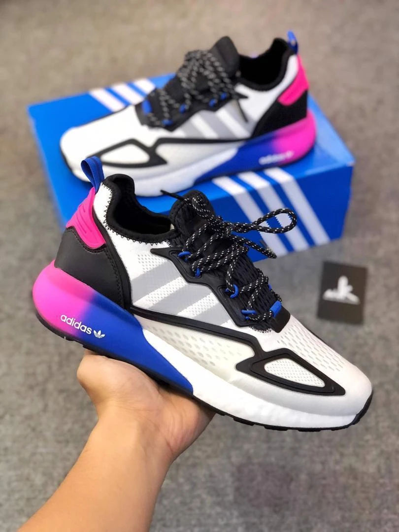 Adidas ZX Series Gradient Sole Unisex Sport Running Sneakers Shoe- Vibrant White, Pink  Blue Athletic Shoes for Men and Women