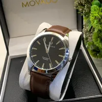Men's Elegant Movado Datron Quartz Watch with Silver Dial & Premium Brown Leather Strap | Classic Timepiece - View 2