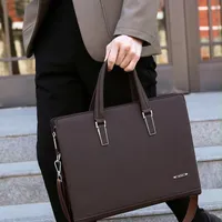 Men's Premium Black and Brown Business Briefcase – Sleek Faux Leather Laptop Bag with Professional Tan Accents  Durable Design for the Modern Executive - View 3