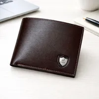 AIBOSI Men's Classic Brown Textured Bifold Wallet with Shield Emblem - Slim & Stylish Leather Look Card Holder - View 2