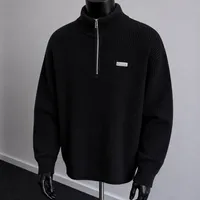 Men's Stylish Brown and Black Ribbed Knit Half-Zip Mock Neck Sweater - Warm  Comfortable Jumper for Autumn  Winter Fashion - View 2
