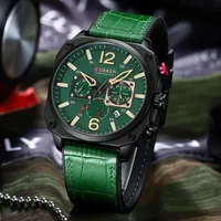 Men's CURREN Chronograph Watch with Blue Dial & Black Square Case - Stylish Khaki Leather-Look Strap - Fashionable & Versatile Timepiece for Modern Men - View 2