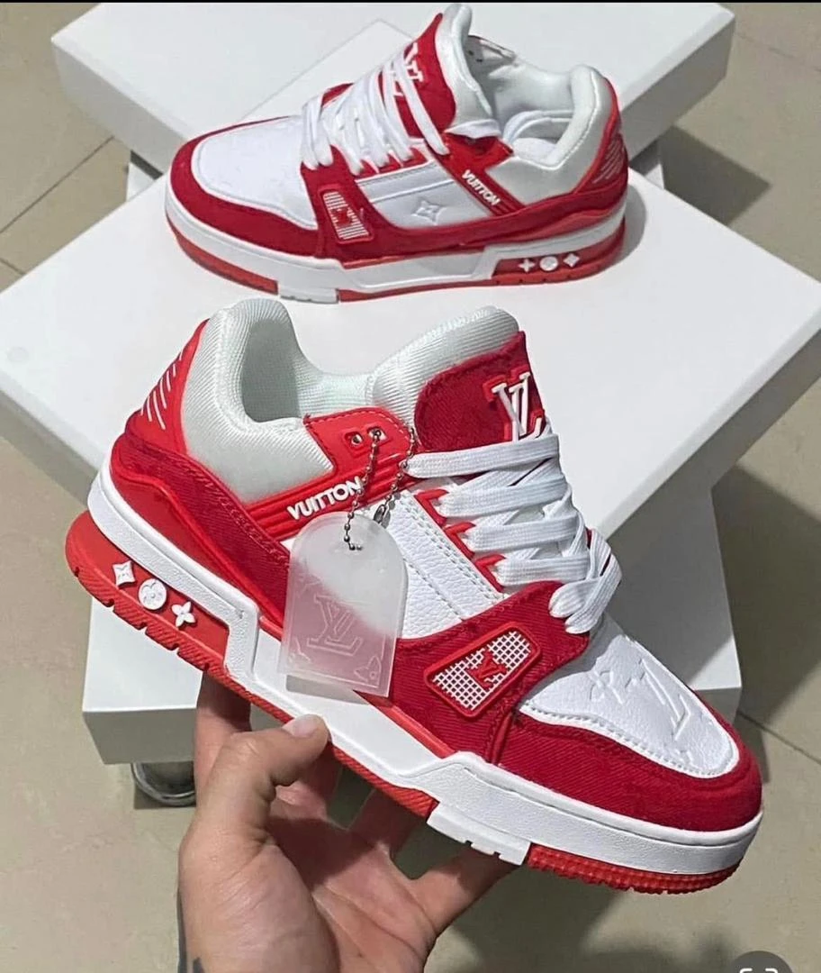 Men's Louis Vuitton Monogram Black, Red and White Streetwear Sneakers - Luxury Low-Top Designer Trainers for Everyday Style