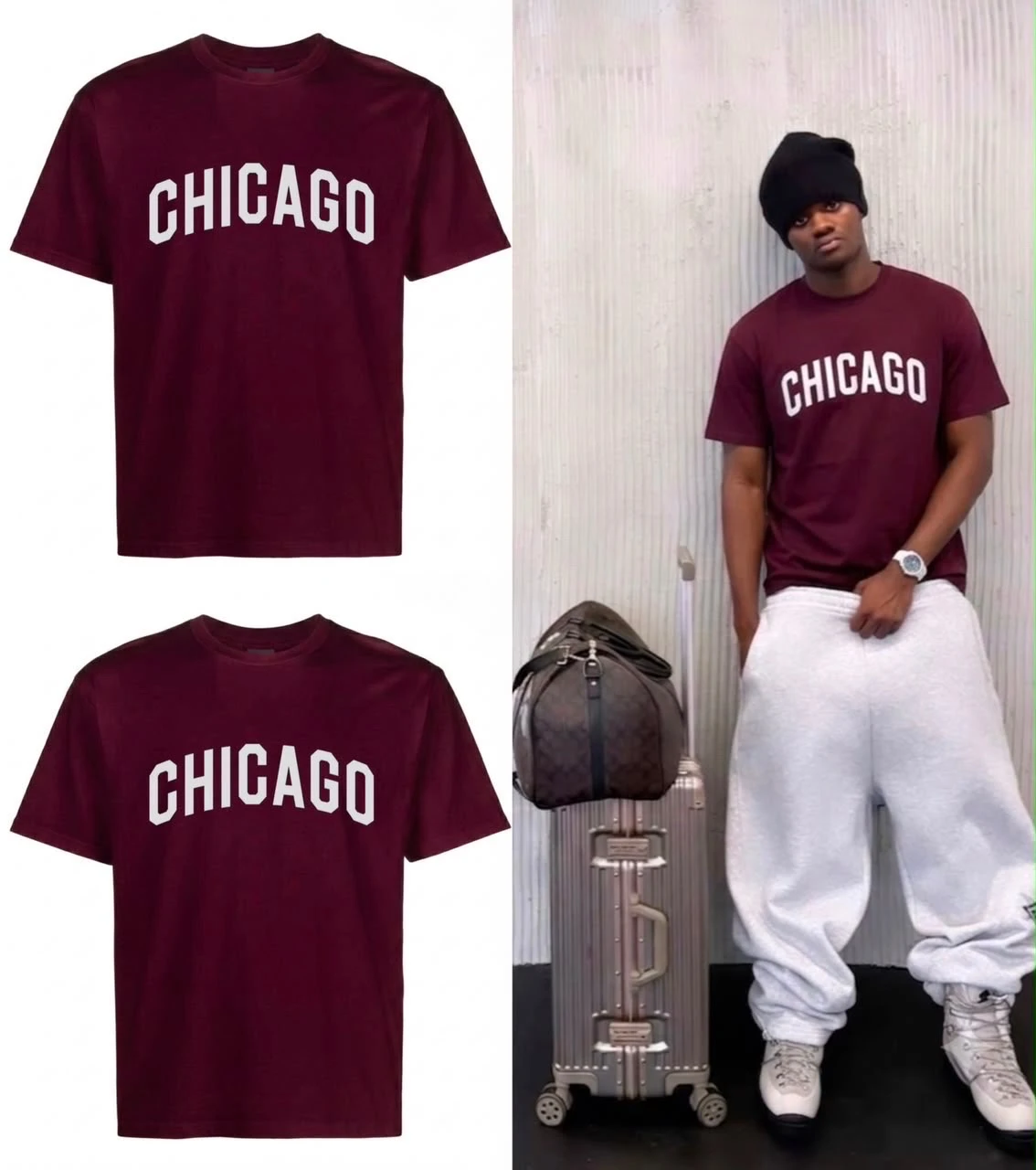 Men's Maroon Chicago Graphic Tee - Classic Comfort Short Sleeve T-Shirt for Casual Style - Main View