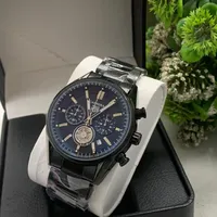 Men's TAG Heuer Carrera Chronograph Genuine Leather Men's Dress Watch - Black Polished Stainless Steel Chain and Deep Blue Dial Luxury Timepiece for the Modern Gentleman - View 1