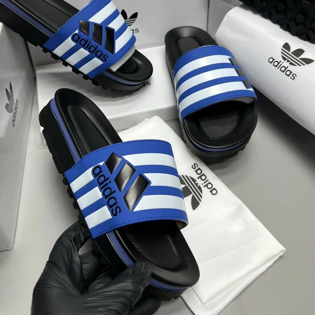 Adidas Unisex Red & White Striped Platform Slides - Sporty Comfort Sandals for Men & Women