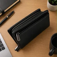 Men's Premium Pebbled Leather Multi-Zipper Long Wallet  Organizer - Secure Dual Compartment Clutch for Cards, Cash, and Phone - View 1