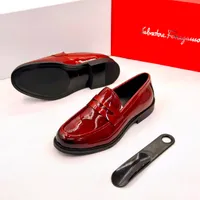 Men's Salvatore Ferragamo Radiant Red Patent Leather Penny Loafers - Luxurious Slip-On Dress Shoes for Sharp Formal & Smart Casual Ghanaian Style - View 1