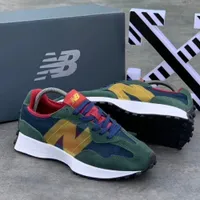 New Balance 327 Retro Lifestyle Sneakers - Green, Blue  Red Multicolor Suede Mesh Trainers - View 2