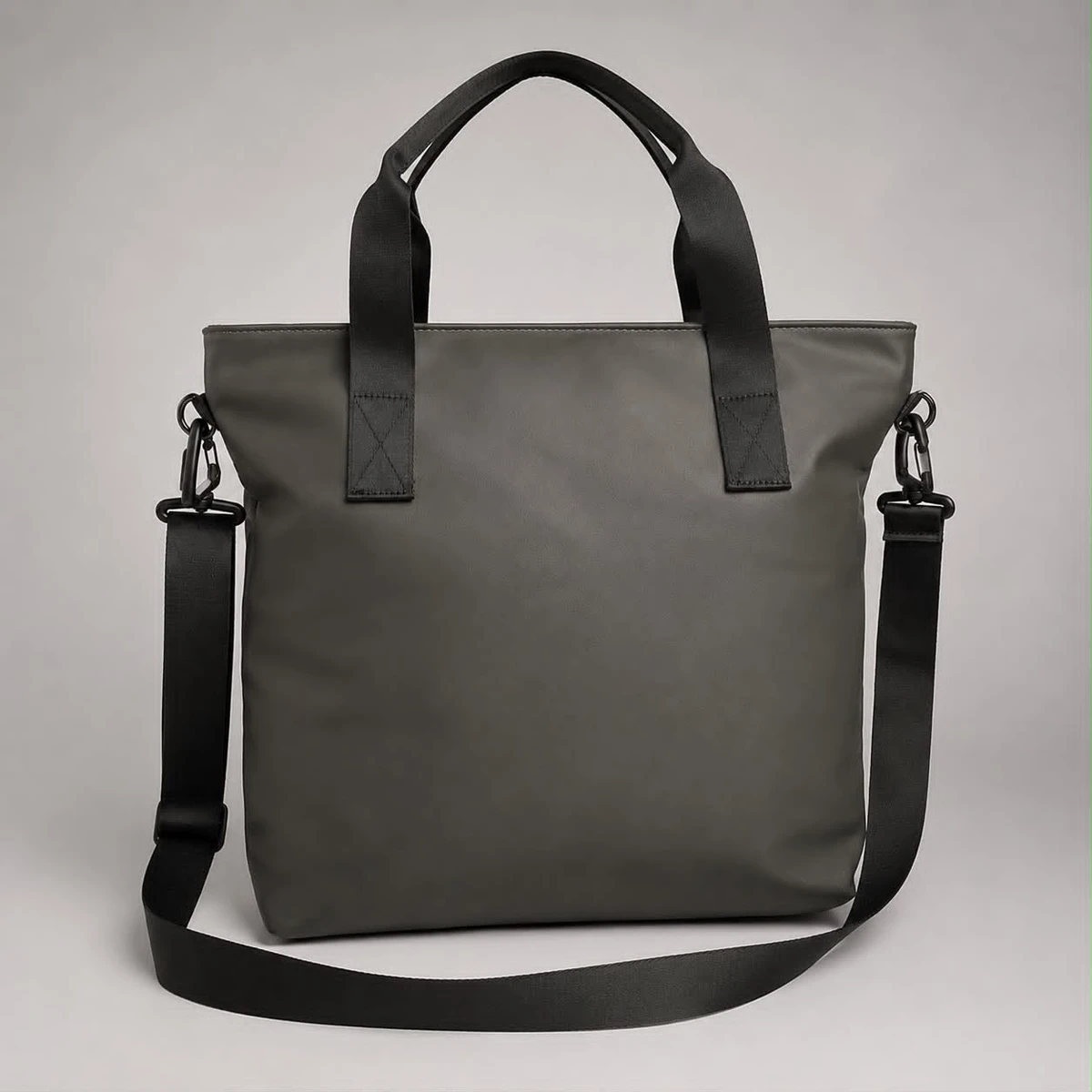 Essentials Unisex Dark Grey Water-Resistant Tote Bag and Modern Streetwear Carryall with Detachable Shoulder Strap Laptop Bag
