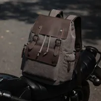 Vintage Canvas Leather Trim Backpack Bag - Stylish Rugged Rucksack for Travel, Commute, and Outdoor Adventures - View 1