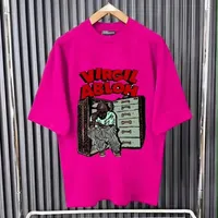 Men's Vibrant Pink Virgil Abloh Style Graphic Tee - Oversized Streetwear T-Shirt with Unique Character Print for Trendsetters - View 1