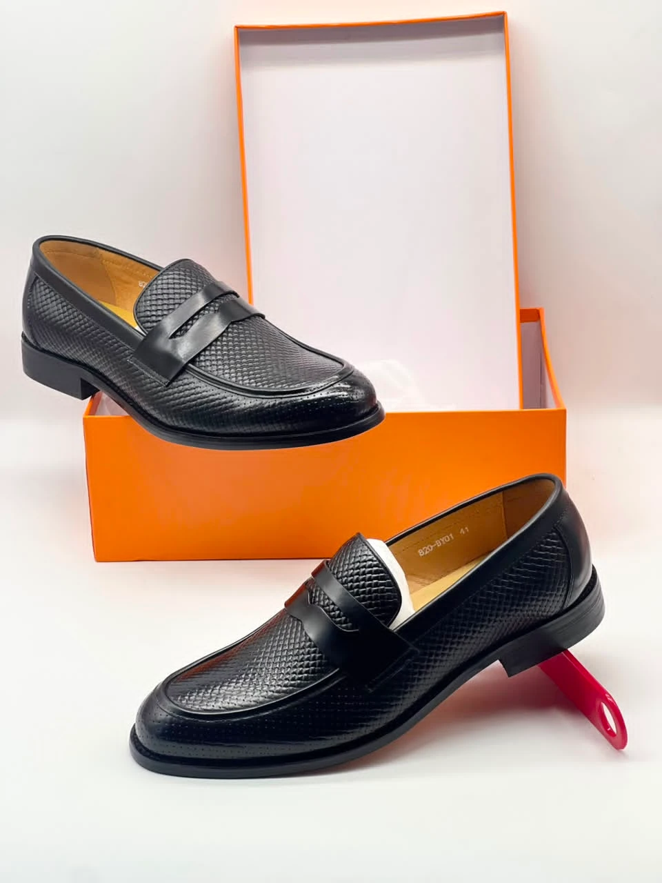 Premium Men's Black Textured Penny Loafers - Versatile Slip-On Dress Shoes for Formal & Smart Casual Occasions