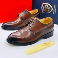 Men's Premium Brown Leather Cap-Toe Oxford Dress Shoes - Classic Formal Lace-Up Footwear - View 1