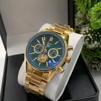 Gentlemen's Luxury Gold-Tone Chronograph Watch with Emerald Green Dial - Premium TAG Heuer Style Timepiece - View 1