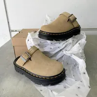 Dr. Martens Zebzag Suede Buckle Slip-On Mules - Classic Chunky Sole Clogs Sandals - Available in color black green and grey - View 4