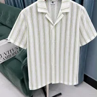 Men's Coastal Vibe Textured Stripe Camp Collar Short Sleeve Shirt - White & Blue Relaxed Summer Top - View 5