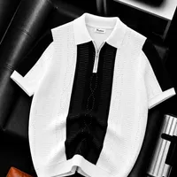 Men's Quality Two-Tone Knitted Zipper Polo Casual Smart Men Shirt Tops - Short Sleeve Casual Fashion Top - View 1