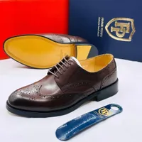Men's Frank Perry Exclusive Hand Made Brown Leather Brogue Derby Dress Shoes - Classic Formal Lace-Up Footwear for Gentlemen - View 1