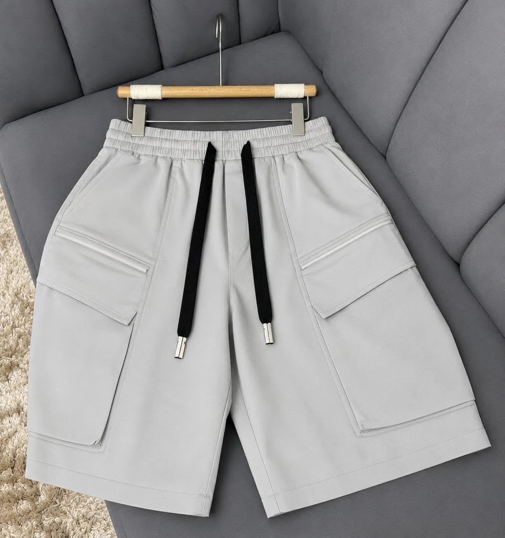 Men's Quality Light Grey Cargo Shorts with Drawstring Side Pockets - Comfortable Versatile Streetwear Utility Shorts for Casual Summer Wear - Main View
