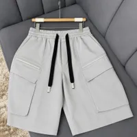 Men's Quality Light Grey Cargo Shorts with Drawstring Side Pockets - Comfortable  Versatile Streetwear Utility Shorts for Casual Summer Wear - View 1