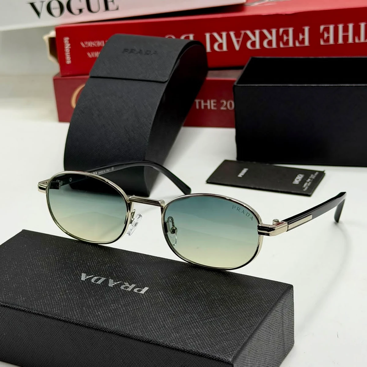 Prada Unisex Gradient Oval Designer Sunglasses with Sleek Metal Frame - Luxury Eyewear for Style & UV Protection