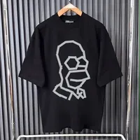 Black Geometric Homer Simpson350g Graphic T-Shirt - Relaxed Fit Casual Streetwear Tee - View 1